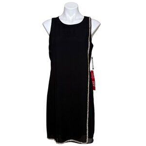 SL Fashions NY Chiffon Overlay Black Shift Dress NWT Rhinestones Women's Size 10